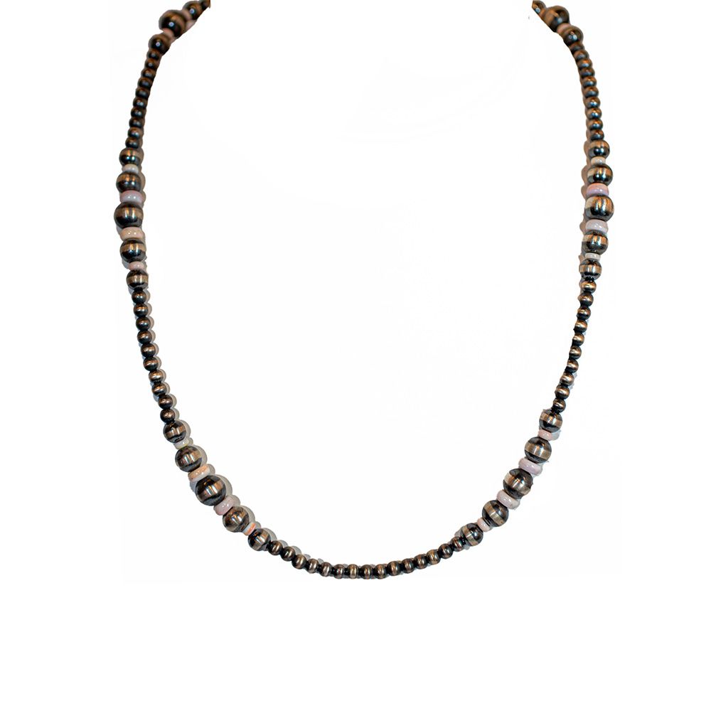 SILVER PINK CONCH NAVAJO PEARLS NECKLACE - NAVAJO - JAN MARIANO
