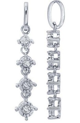 14K WHITE GOLD 4-DIAMOND DROP NECKLACE W/BOX CHAIN 18"