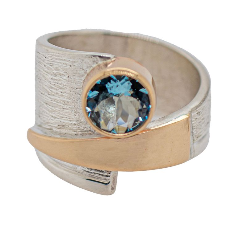 SILVER/14K AQUAMARINE WRAP RING-8