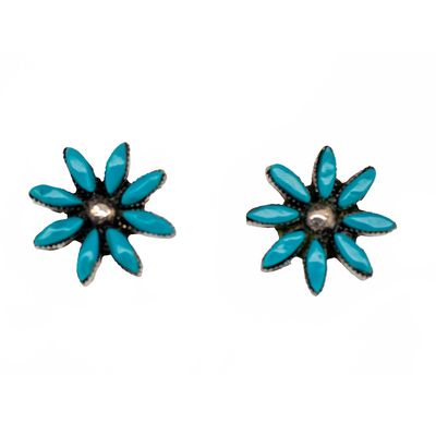 SILVER TURQUOISE FLOWER EARRINGS - ZUNI - JOHNSON LAWEKA