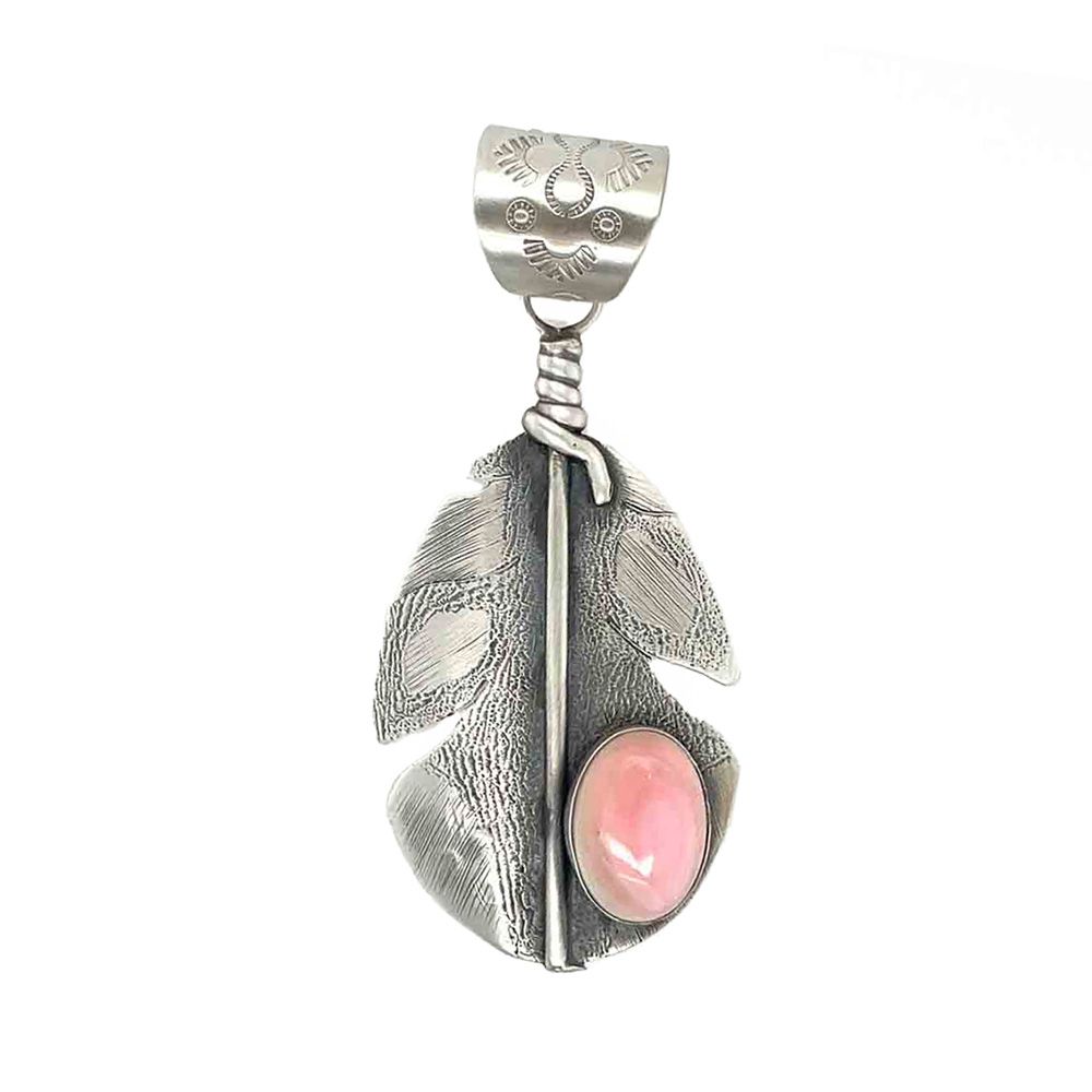 SILVER PINK CONCH FEATHER PENDANT - NAVAJO - N N
