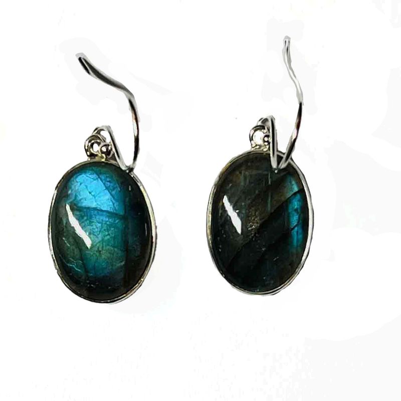SILVER LABRADORITE OVAL EARRINGS