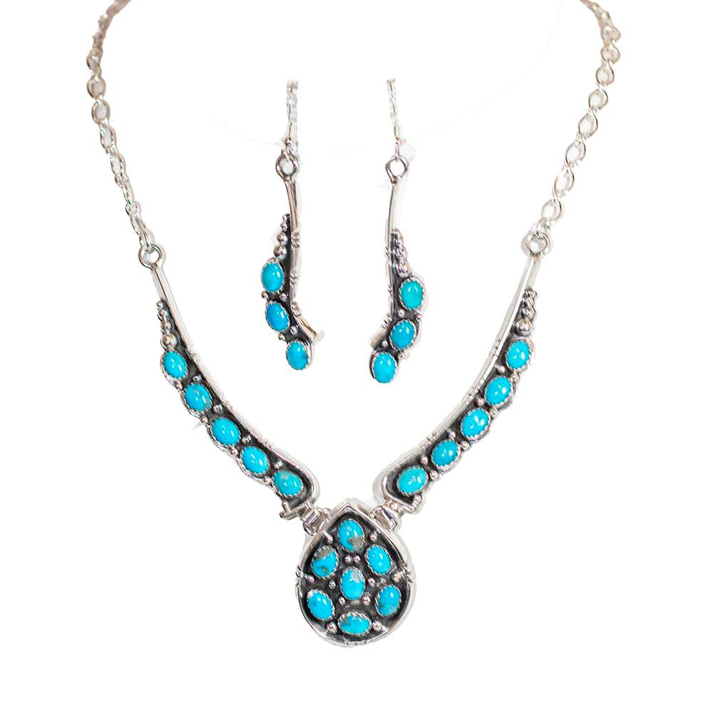 SILVER TURQUOISE NECKLACE & EARRING SET - NAVAJO - EMER THOMPSON