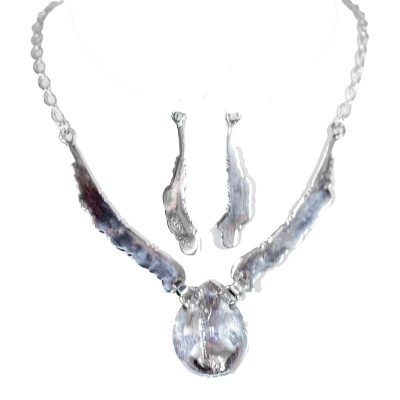 SILVER TURQUOISE NECKLACE &amp; EARRING SET - NAVAJO - EMER THOMPSON