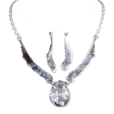 SILVER TURQUOISE NECKLACE &amp; EARRING SET - NAVAJO - EMER THOMPSON