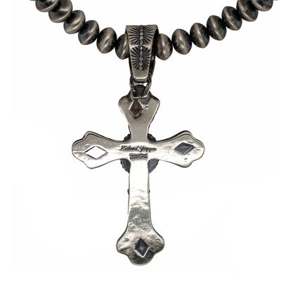 SILVER PINK CONCH CROSS PENDANT - NAVAJO - RICHARD YAZZIE