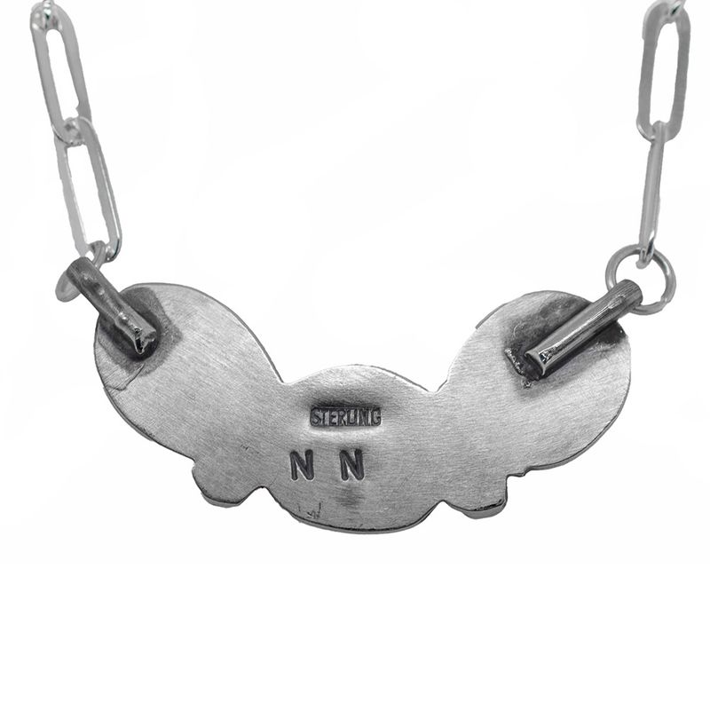 SILVER 3-STONE PINK CONCH NECKLACE - NAVAJO - N N