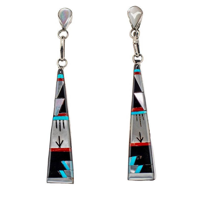 SILVER MULTI-STONE INLAY EARRINGS - ZUNI - JONATHAN BEYUKA