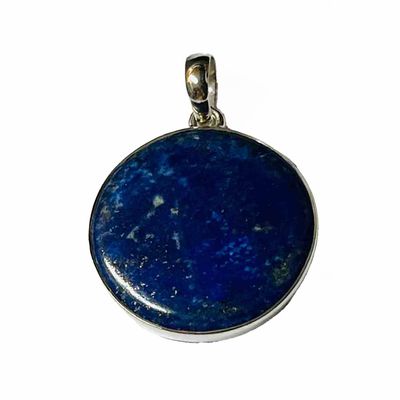 SILVER LAPIS ROUND PENDANT