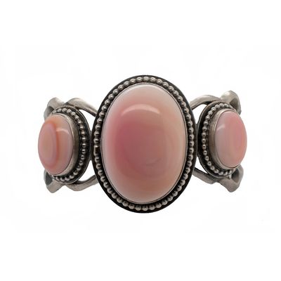 SILVER 3-PINK CONCH CUFF BRACELET - NAVAJO - FJ BEGAY