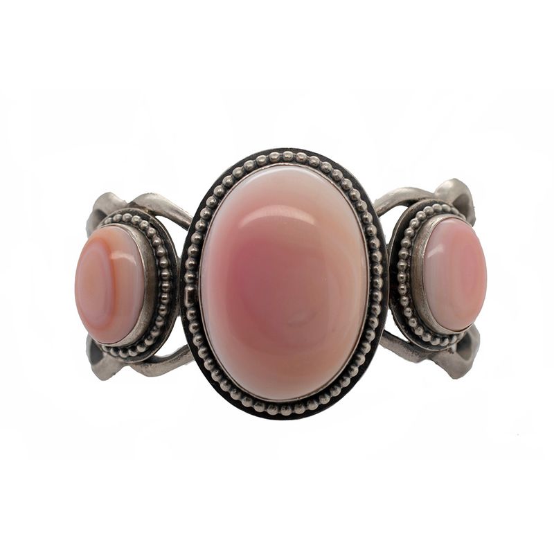 SILVER 3-PINK CONCH CUFF BRACELET - NAVAJO - FJ BEGAY