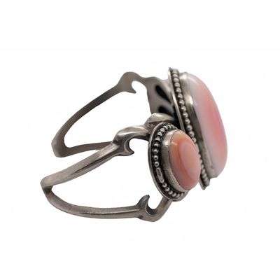 SILVER 3-PINK CONCH CUFF BRACELET - NAVAJO - FJ BEGAY