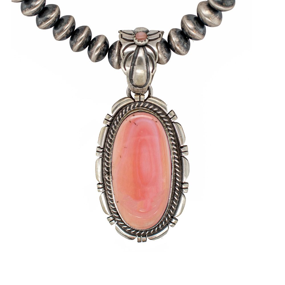 SILVER PINK CONCH OVAL PENDANT - NAVAJO - THOMAS FRANCISCO