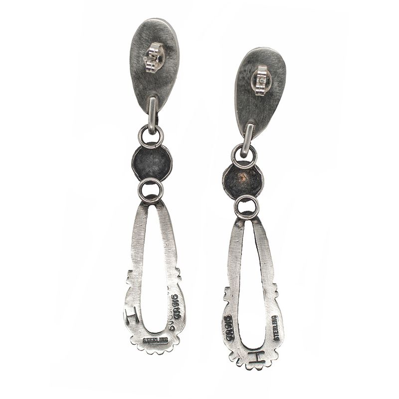 SILVER TURQUOISE DOUBLE TEARDROP EARRINGS - NAVAJO - CECIL HENRY