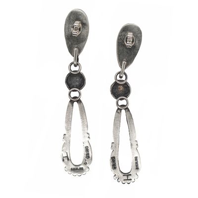SILVER TURQUOISE DOUBLE TEARDROP EARRINGS - NAVAJO - CECIL HENRY