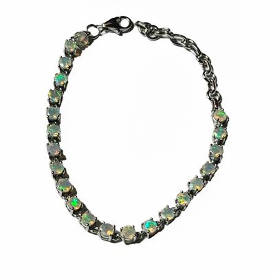 SILVER 4MM ROUND OPAL LINK BRACELET SILVER 4MM ROUND OPAL LINK BRACELET