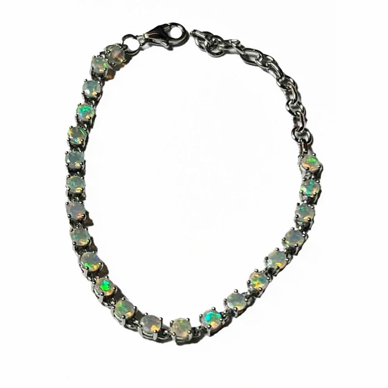 SILVER 4MM ROUND OPAL LINK BRACELET