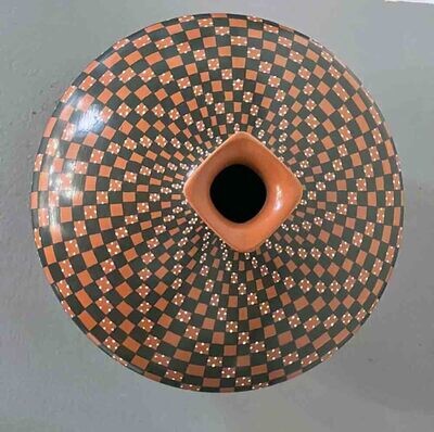 MATA ORTIZ RED &amp; BLACK SQUARES VASE - 6.5 x 8