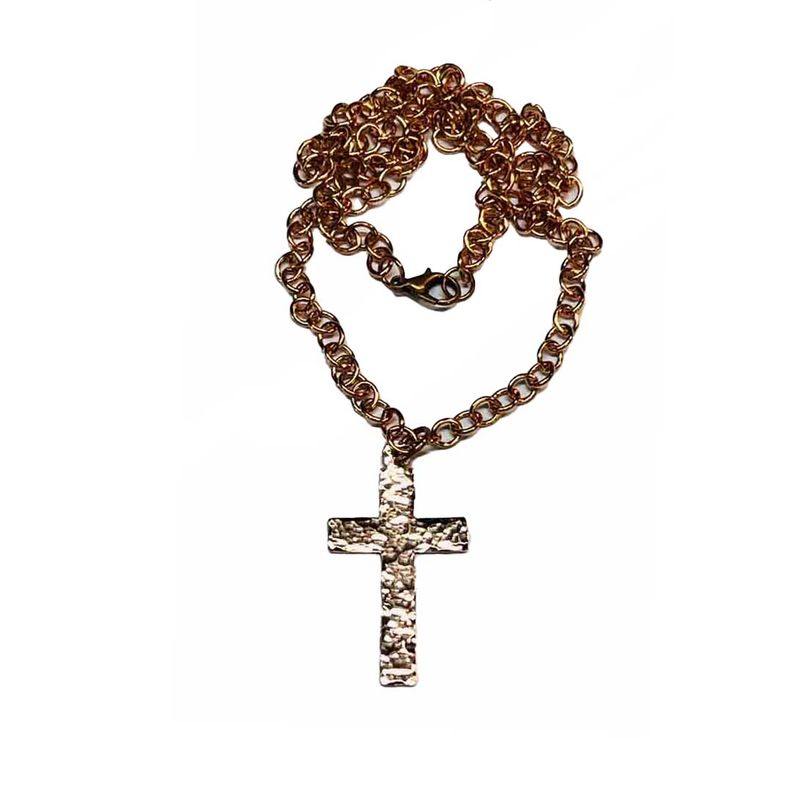 COPPER HAMMERED CROSS NECKLACE