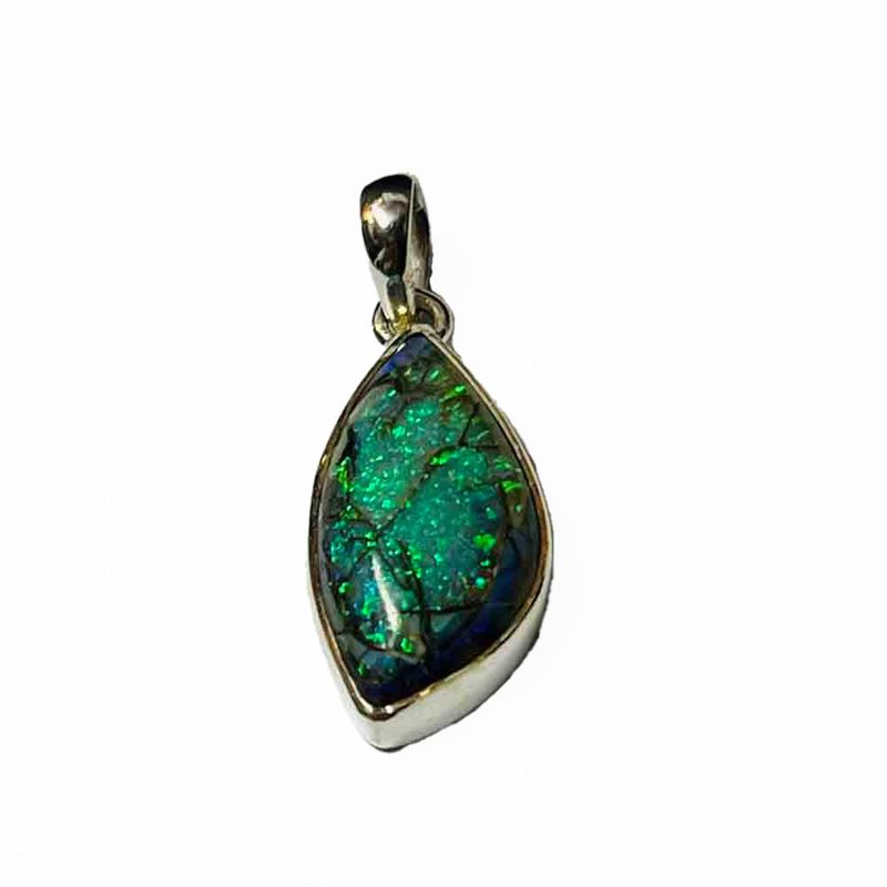 SILVER NATURAL OPAL SPIDER-WEB ABSTRACT PENDANT