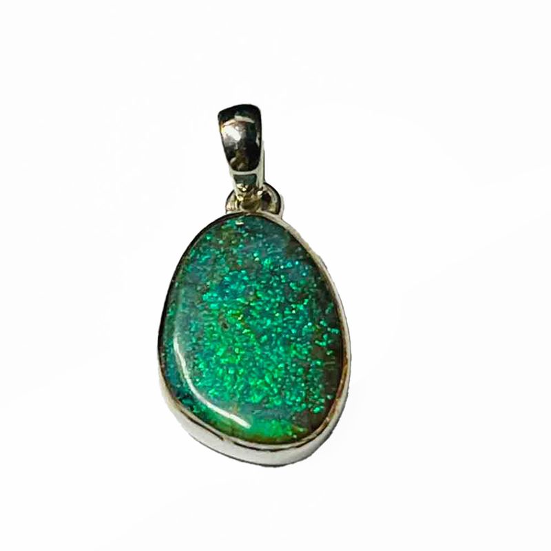 SILVER NATURAL OPAL SPIDER-WEB ABSTRACT PENDANT