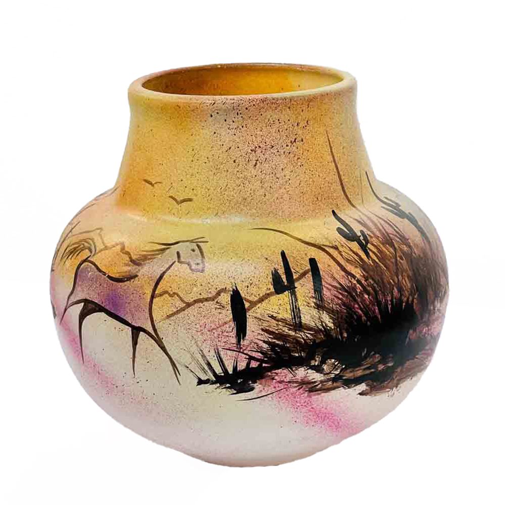 "SW DESERT VASE" Painted Pottery 8.5x8