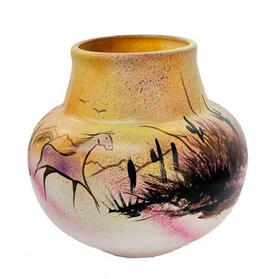 "SW DESERT VASE" Painted Pottery 8.5x8