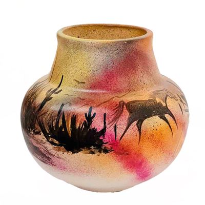 "SW DESERT VASE" Painted Pottery 8.5x8