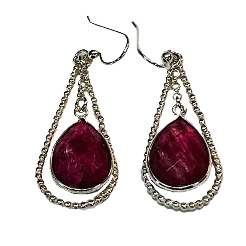 SILVER TEARDROP RUBY EARRINGS