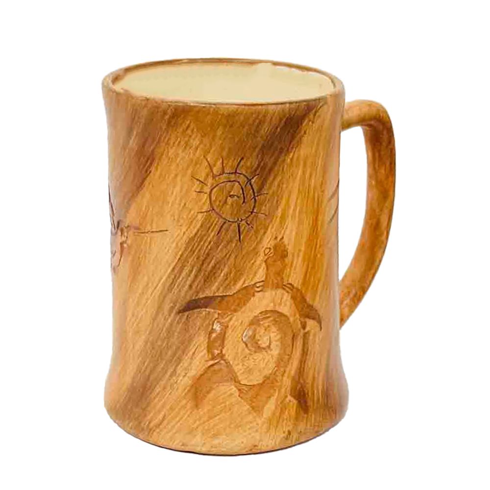 "ETCHED MUG" petroglyph pottery 5" x 4"
