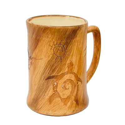 "ETCHED MUG" petroglyph pottery 5" x 4"