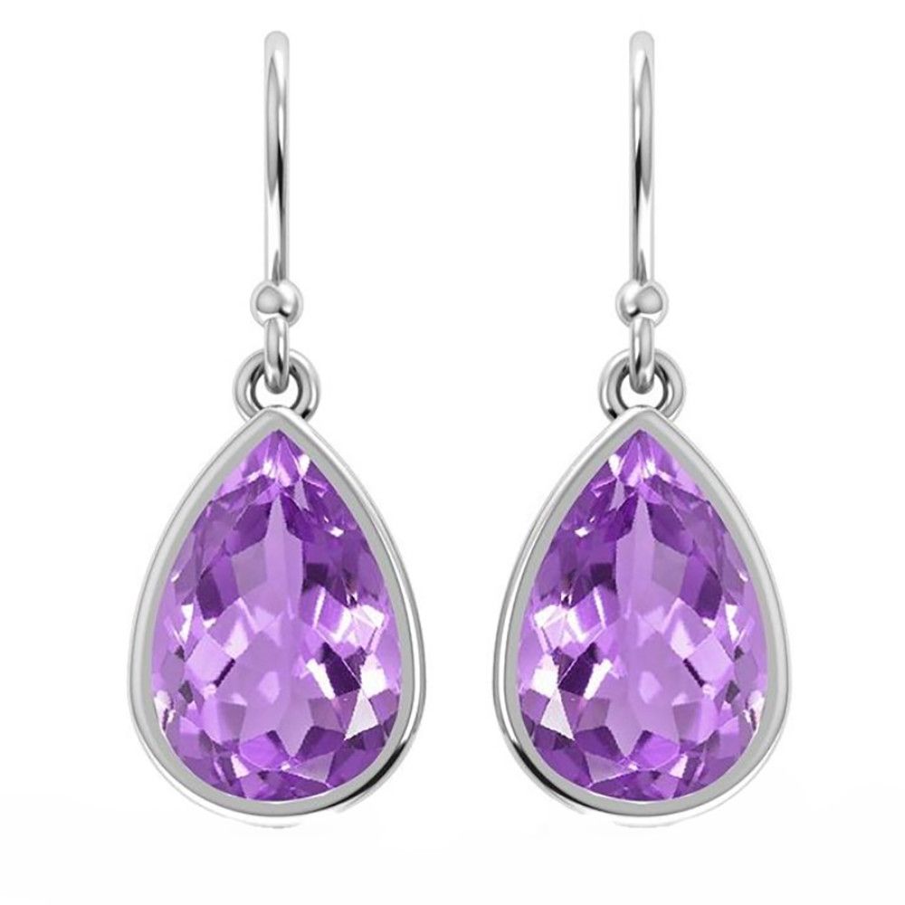 SILVER AMETHYST TEARDROP EARRINGS