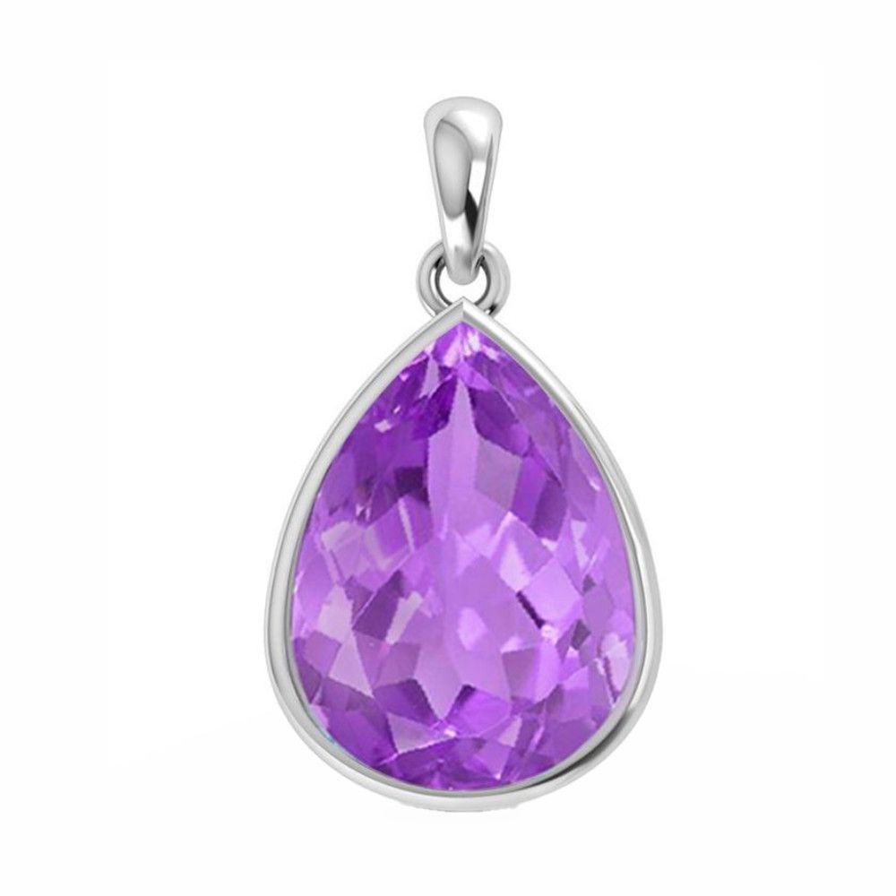 SILVER 13X18 AMETHYST TEARDROP PENDANT