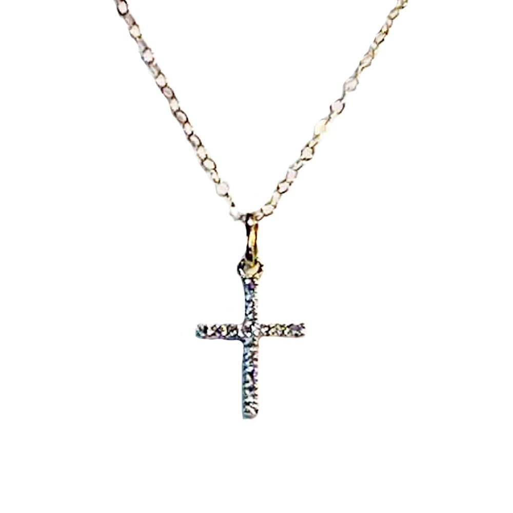14K YELLOW GOLD DIAMOND CROSS NECKLACE 18"