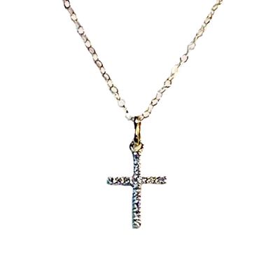 14K YELLOW GOLD DIAMOND CROSS NECKLACE 18"