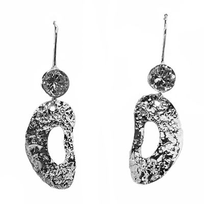 SILVER ABSTRACT TEXTURED CZ EARRINGS
