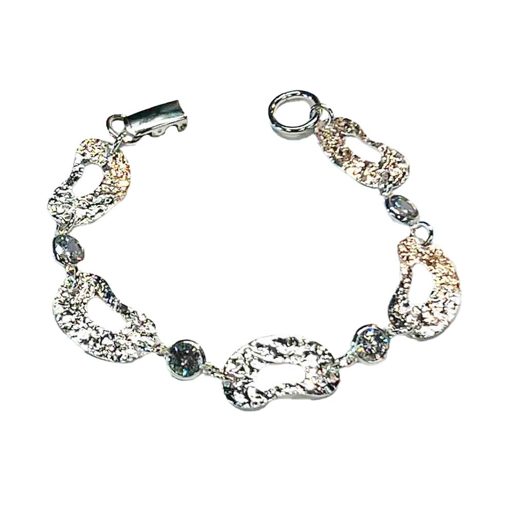 SILVER ABSTRACT TEXTURED CZ LINK BRACELET