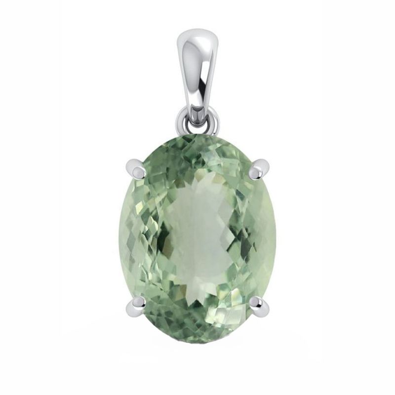 SILVER GREEN AMETHYST OVAL PENDANT