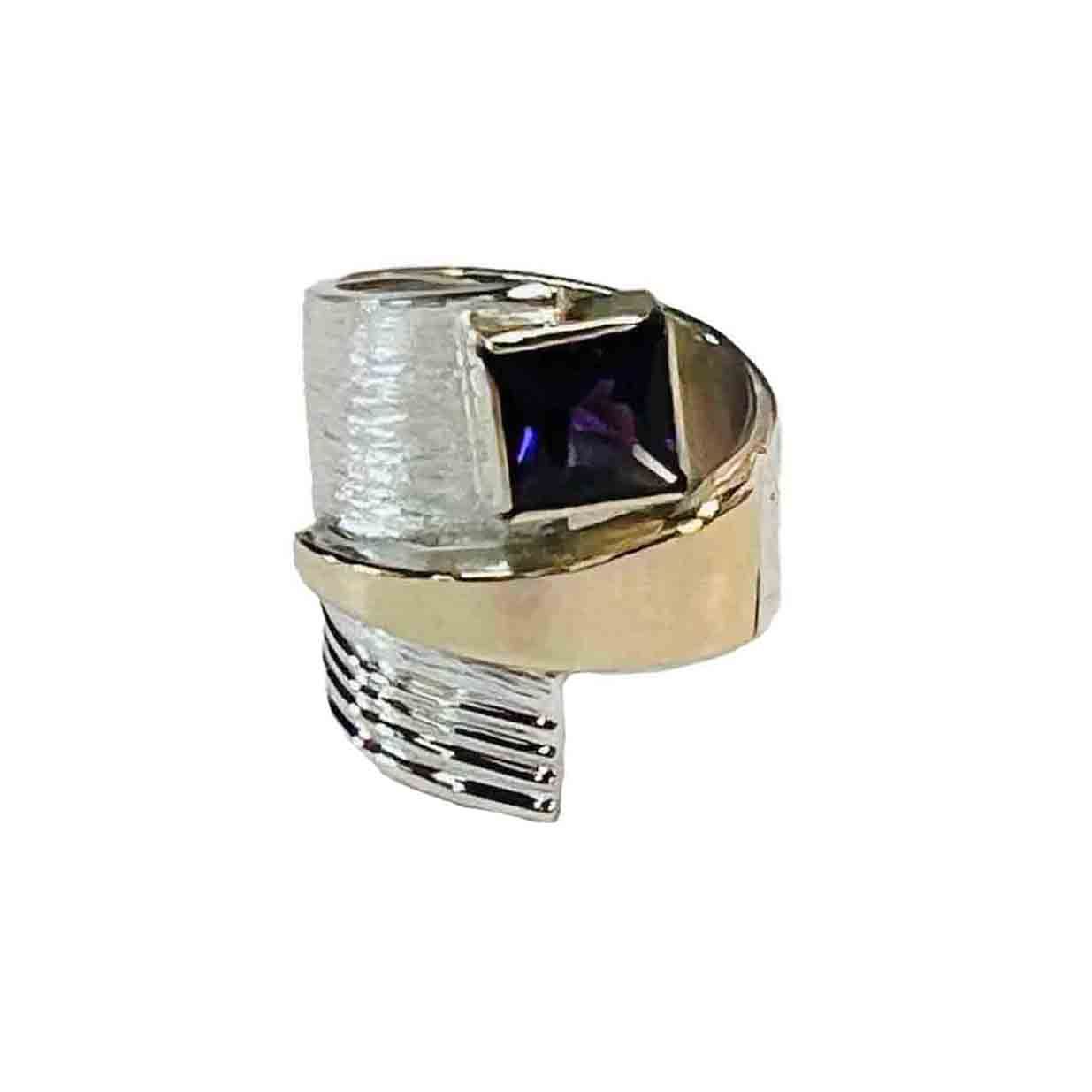 SILVER/GOLD AMETHYST WRAP RING - SIZE 7