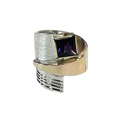 SILVER/GOLD AMETHYST WRAP RING - SIZE 7