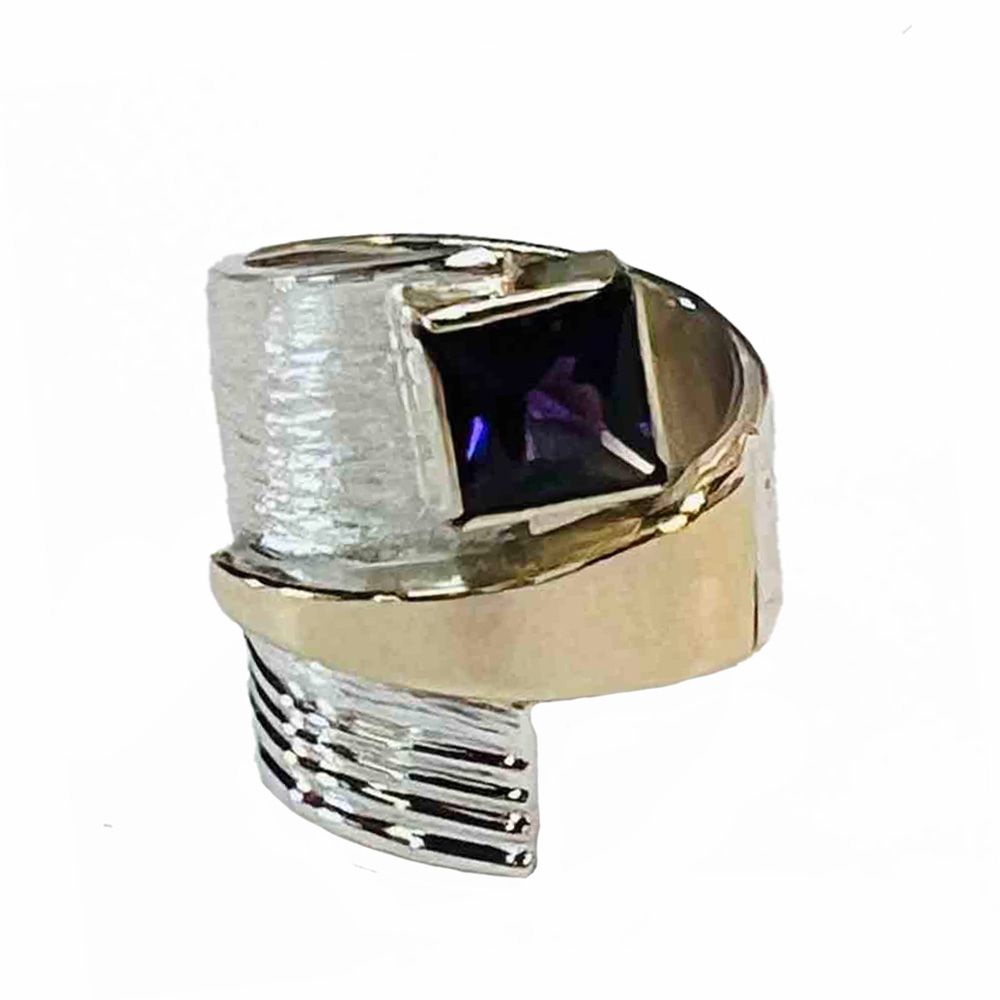 SILVER/GOLD AMETHYST WRAP RING - SIZE 7