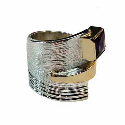 SILVER/GOLD AMETHYST WRAP RING - SIZE 7
