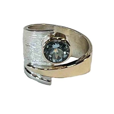 SILVER/GOLD AQUAMARINE WRAP RING - SIZE 9.5
