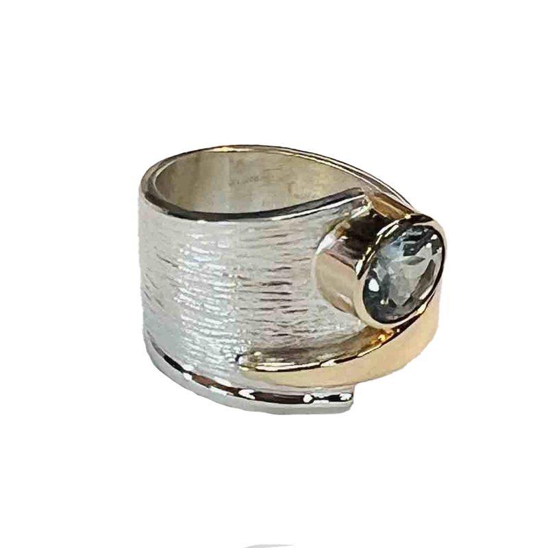 SILVER/GOLD AQUAMARINE WRAP RING - SIZE 9.5