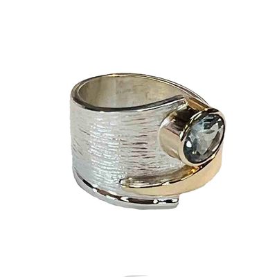 SILVER/GOLD AQUAMARINE WRAP RING - SIZE 9.5