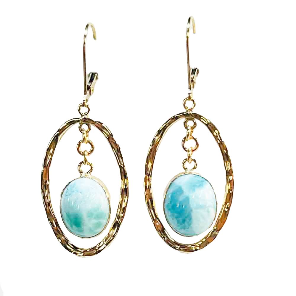GOLD-FILLED OVAL LARIMAR EARRINGS