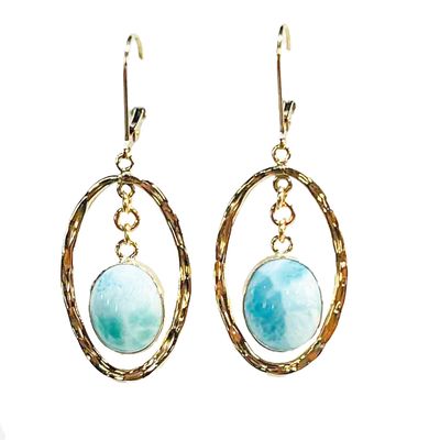 GOLD-FILLED OVAL LARIMAR EARRINGS