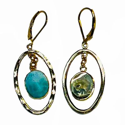 GOLD-FILLED OVAL LARIMAR EARRINGS