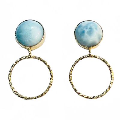 GOLD-FILLED TEXTURED DISC LARIMAR EARRINGS