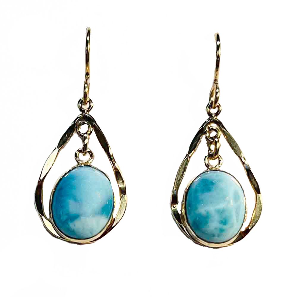 GOLD-FILLED TEARDROP LARIMAR EARRINGS